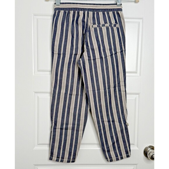 H&M Boys Striped Cotton Pants Size 7-8Y Blue White Roll Tab Cuffed Drawstring - Picture 3 of 11